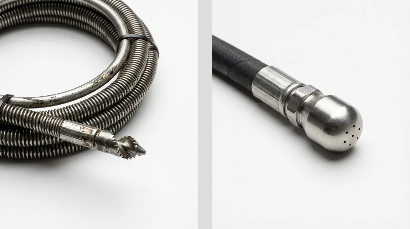 Drain snake cable and hydro jetting nozzle used for drain cleaning in Knox, PA