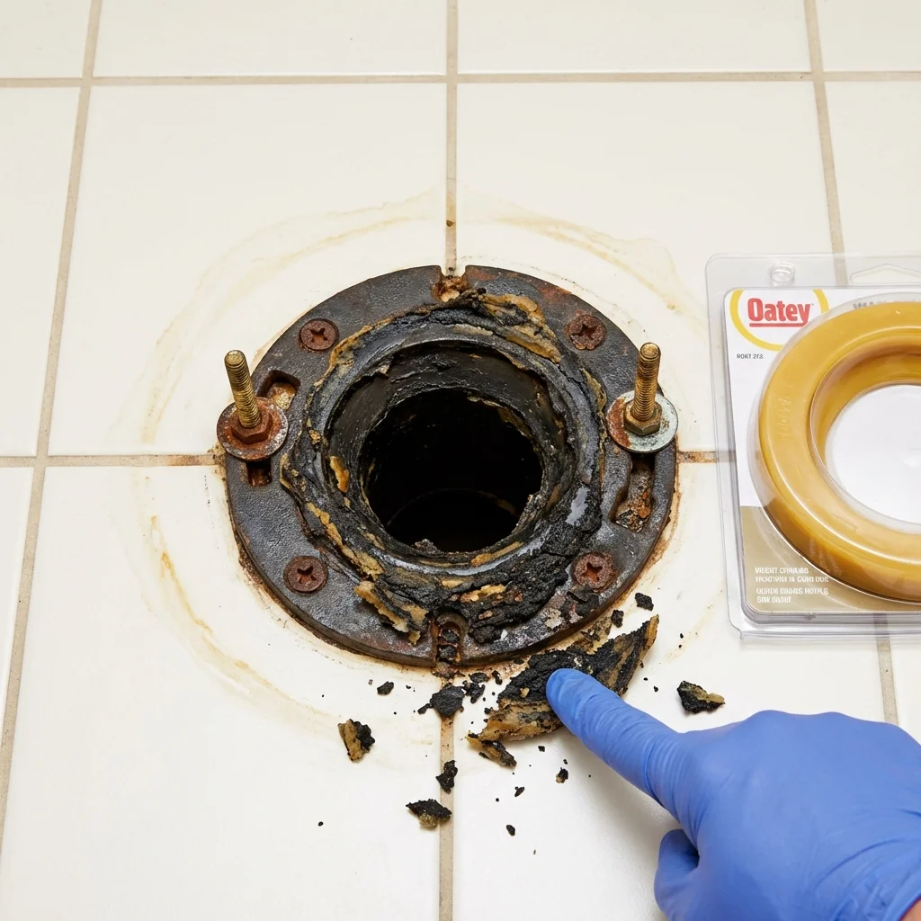 Failed wax ring showing water seepage at the base of a toilet in a Knox, PA home