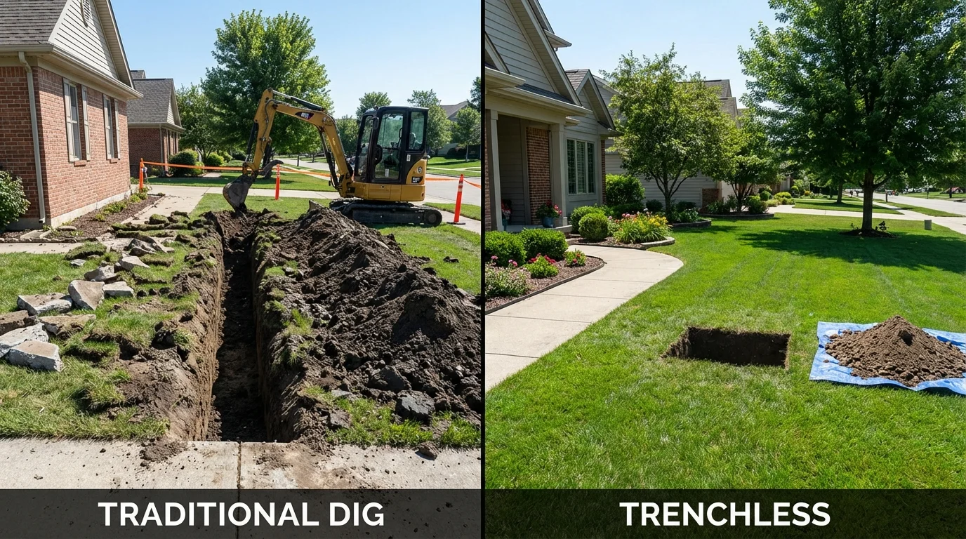 Trenchless sewer repair with minimal yard damage versus traditional excavation in Knox, PA